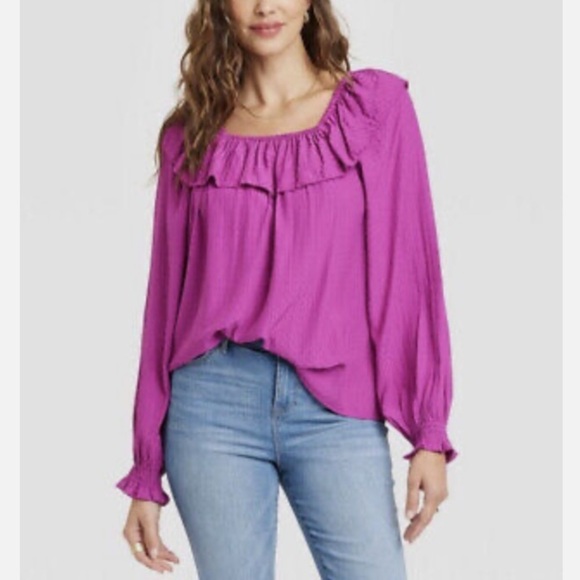 Knox Rose Tops - (XL)- Knox Rose Women's Balloon Long Sleeve Ruffle Top Purple